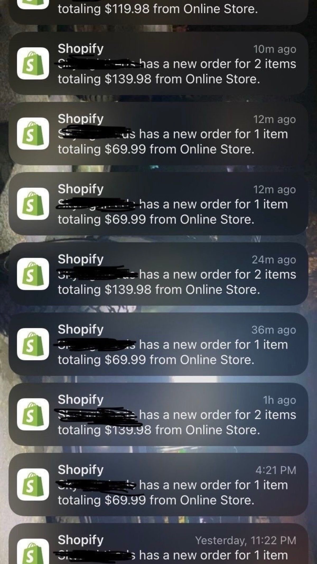 Shopify sale notifications