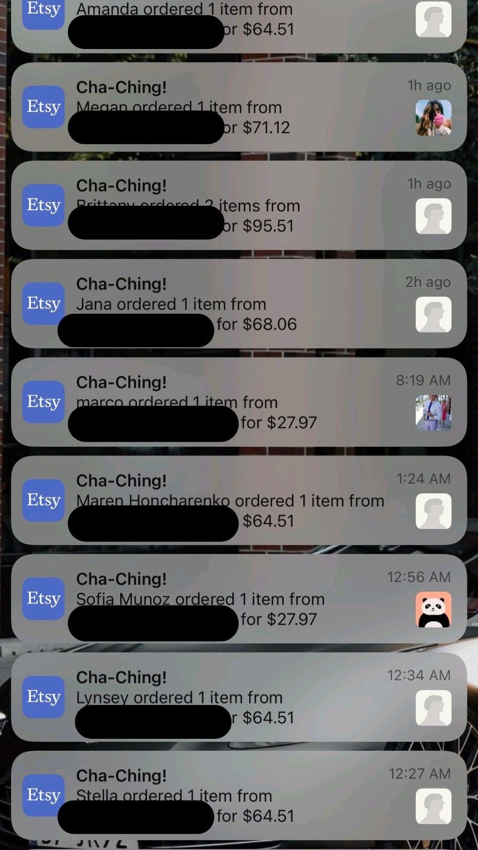Etsy Cha-Ching notifications