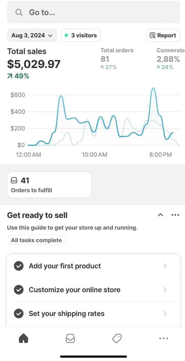 Shopify $5029 total sales